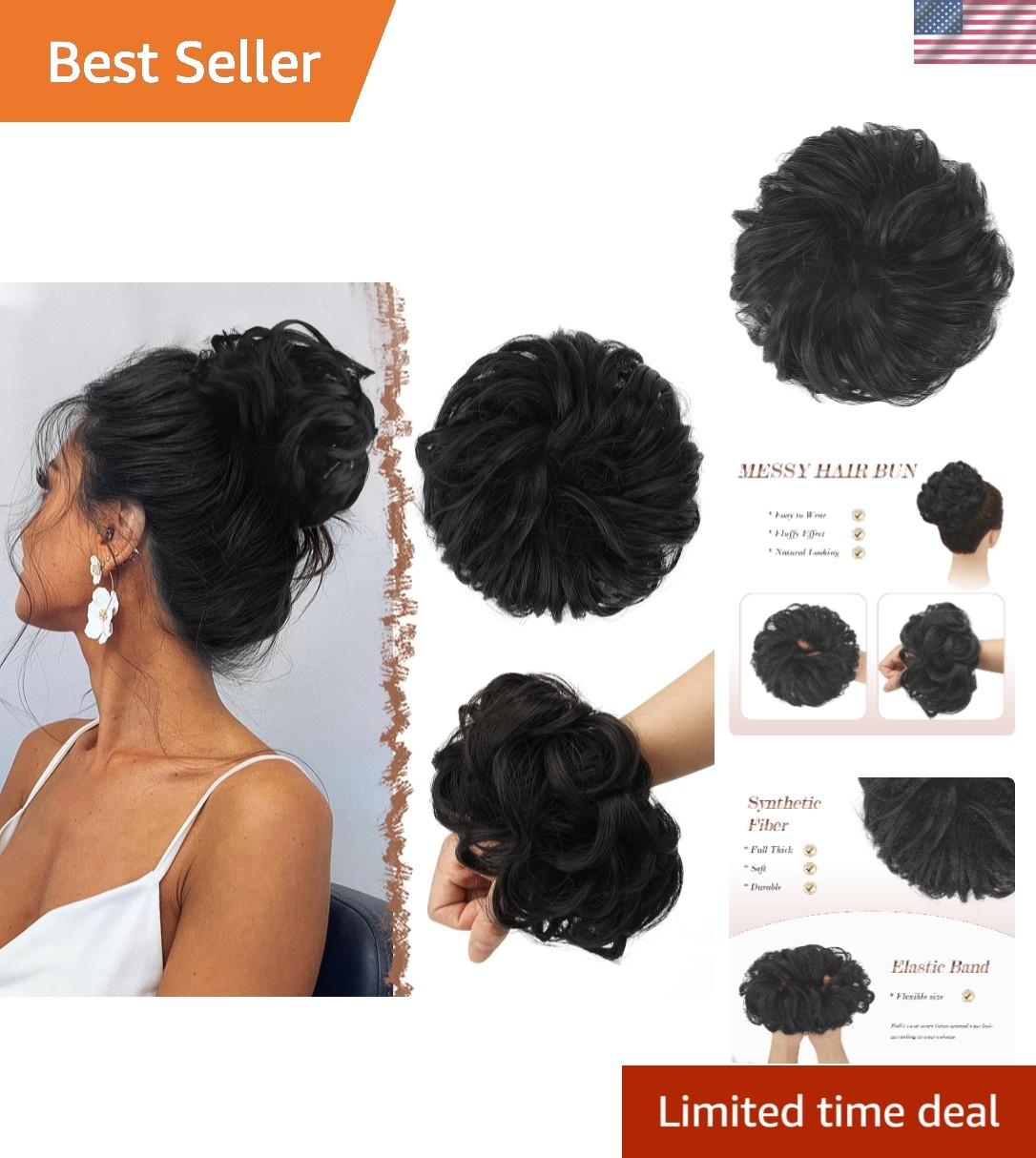 Elegant Messy Bun Scrunchies – Large Size Wavy Hairpiece for Effortless Style