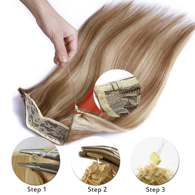 Wire-In 100% Human Hair Extensions Hidden Invisible Band THICK Highlight Weft US