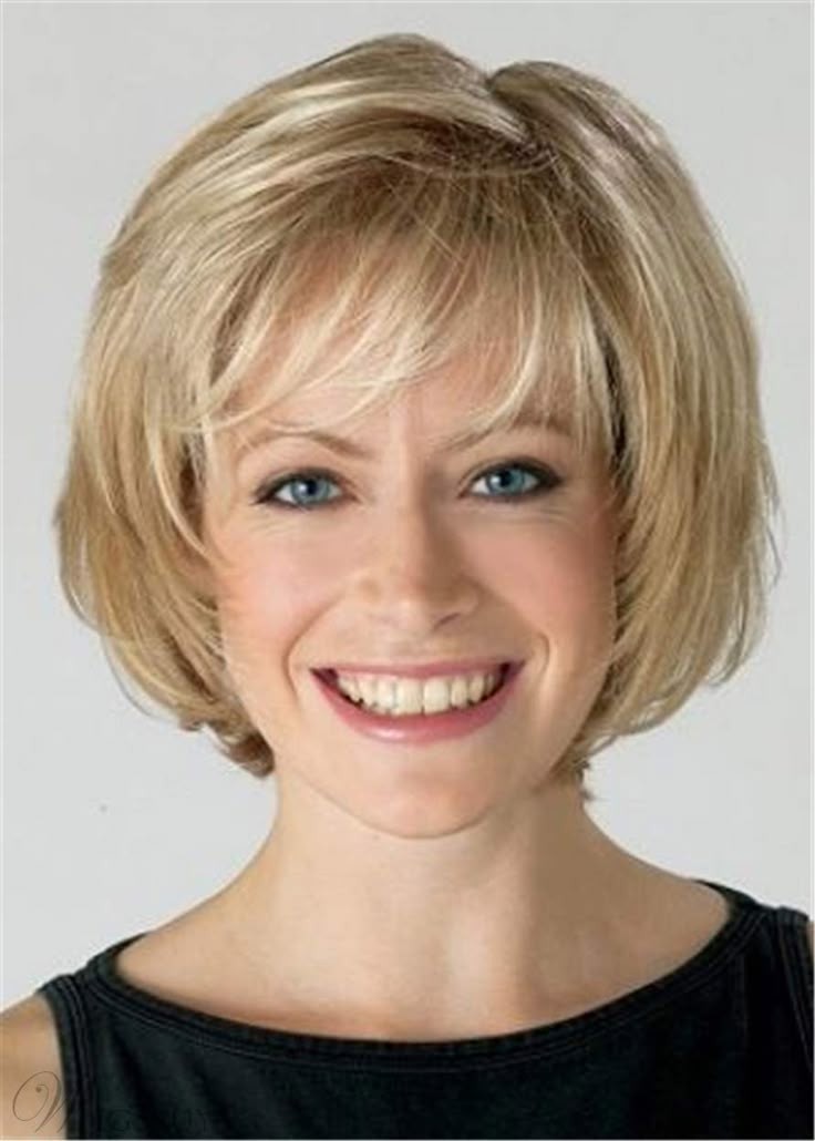 Blonde Medium Chin Length Bob Wig with Bangs Straight Human Hair Wigs None Lace