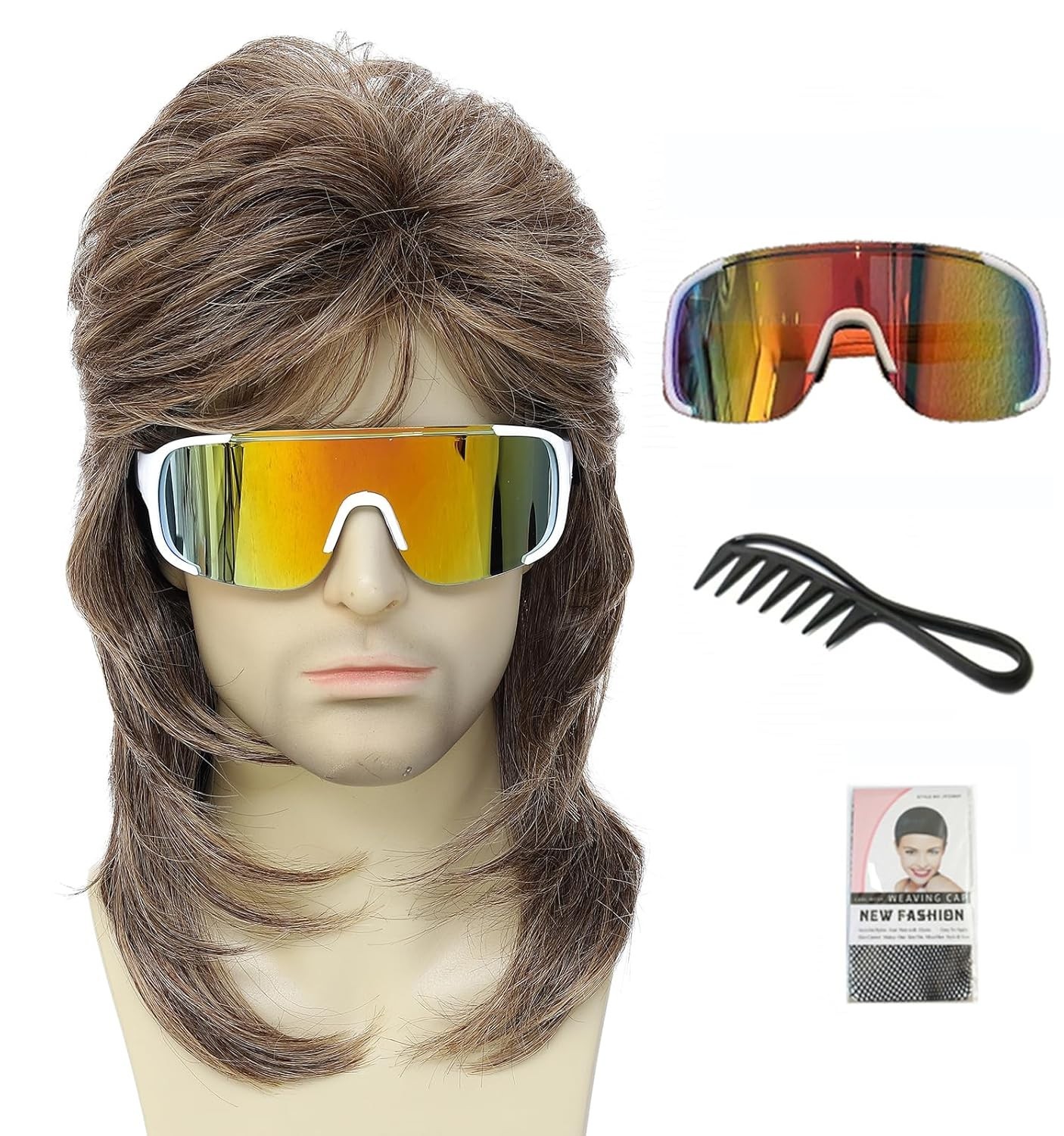 Ready-to-Wear Light Brown Mullet Wig for Men & Women – 80s Costume Essential