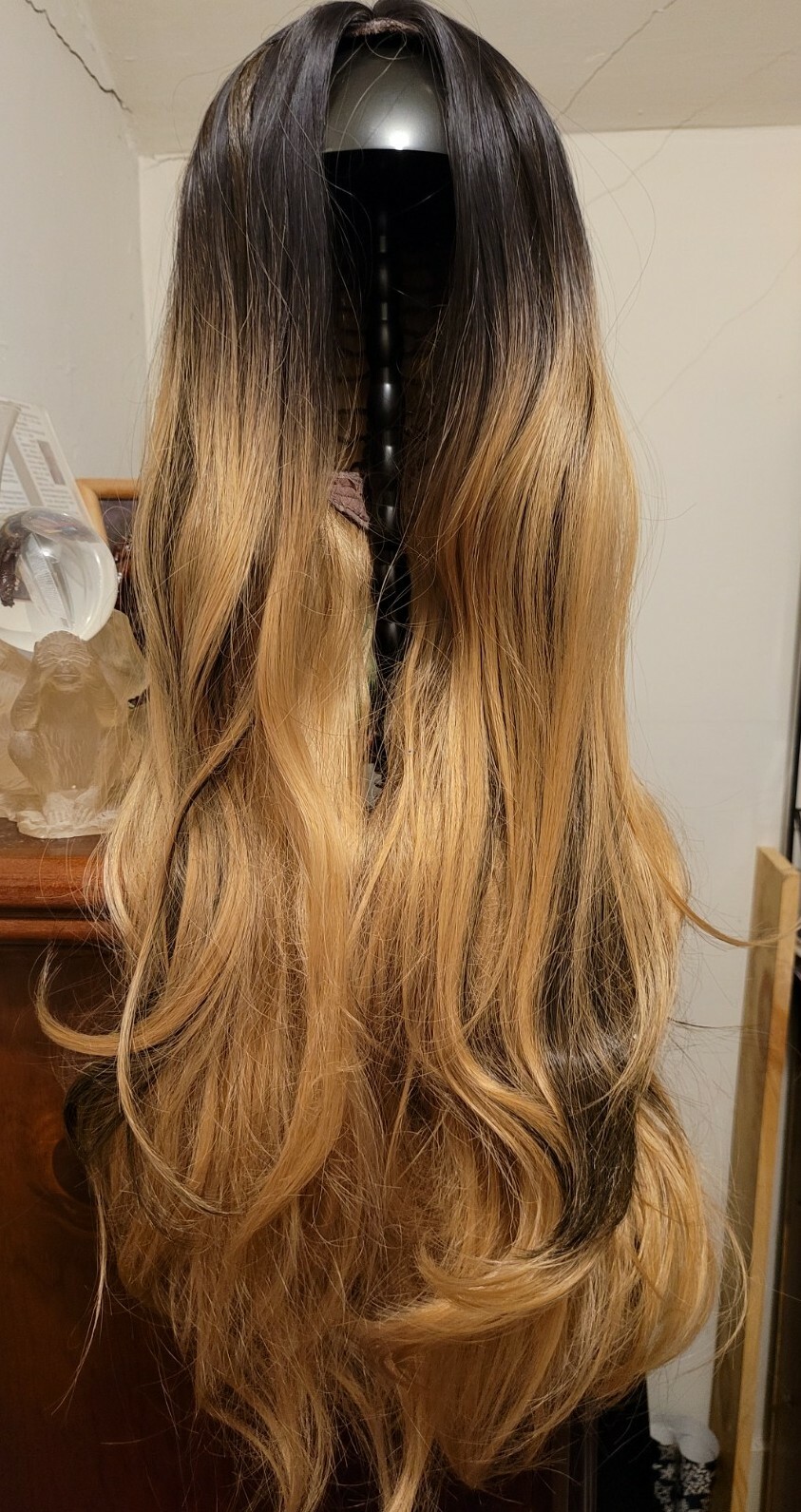 Ombre Wig Black to Light Brown Long Wavy Heat Resistant Synthetic 28in Halloween