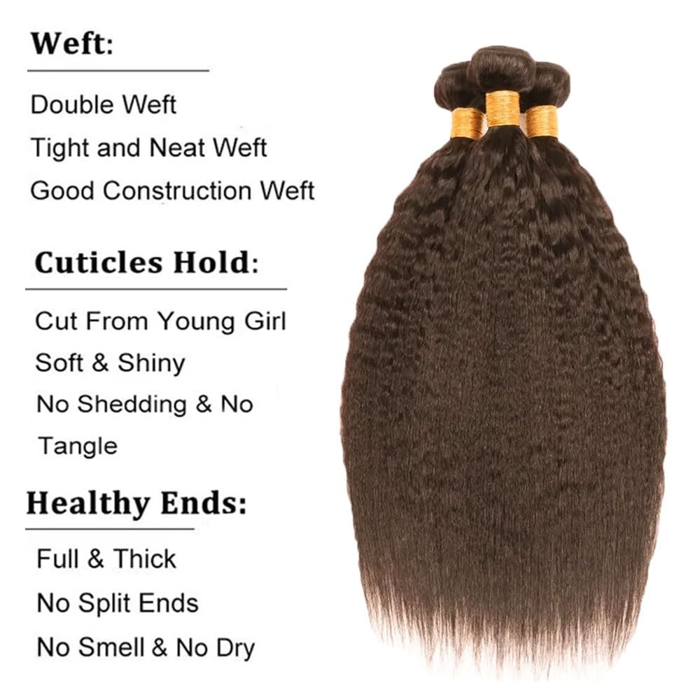 Suhkrpt 22 24 26 Inch Color 4 Bundle Dark Brown Yaki Straight Human Hair