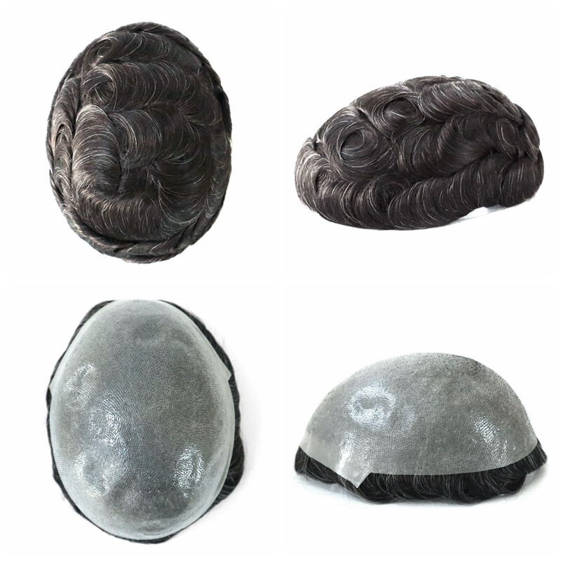 Mens Toupee Human Hair Replacement System for Men 0.08mm Thin Skin Hair Pieces