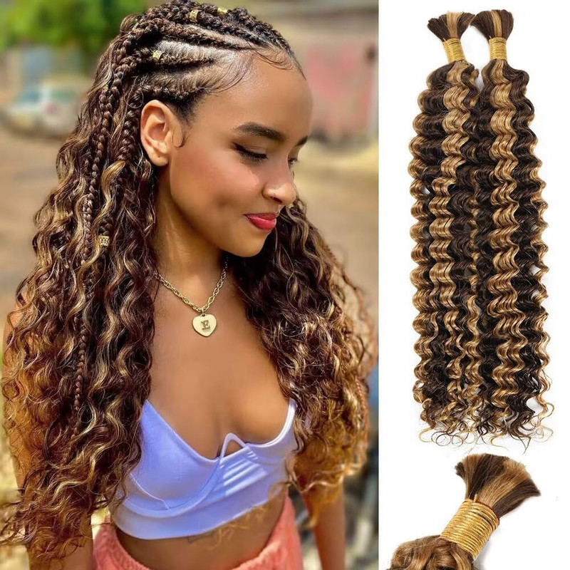 Giginger P4/27 Deep Water Wave Bulk Human Braiding Hair 2 Bundles 50G100G 2