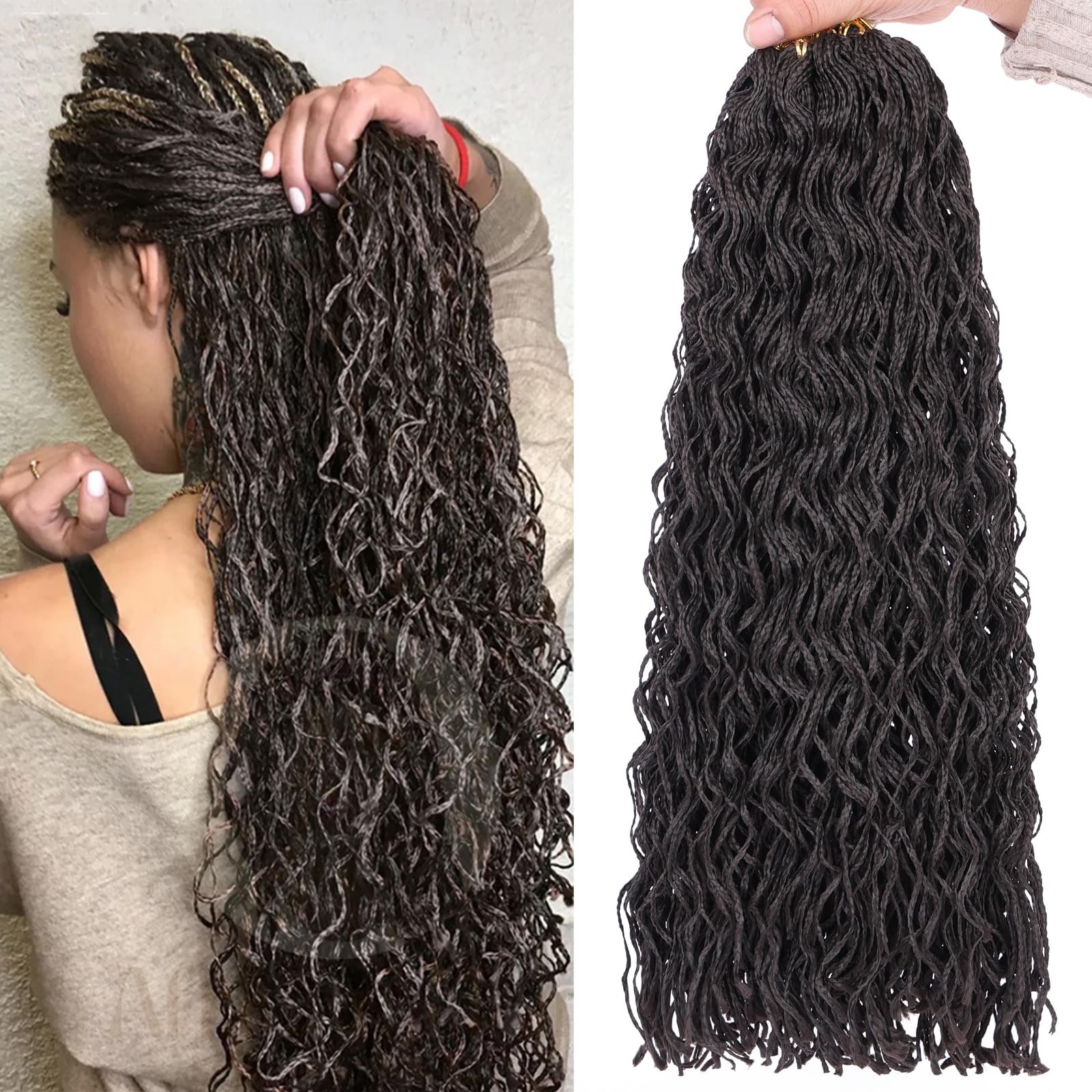 Ruiyok 18 Inch Micro Braids Crochet Hair 240 Strands Dark Brown Curly Zizi