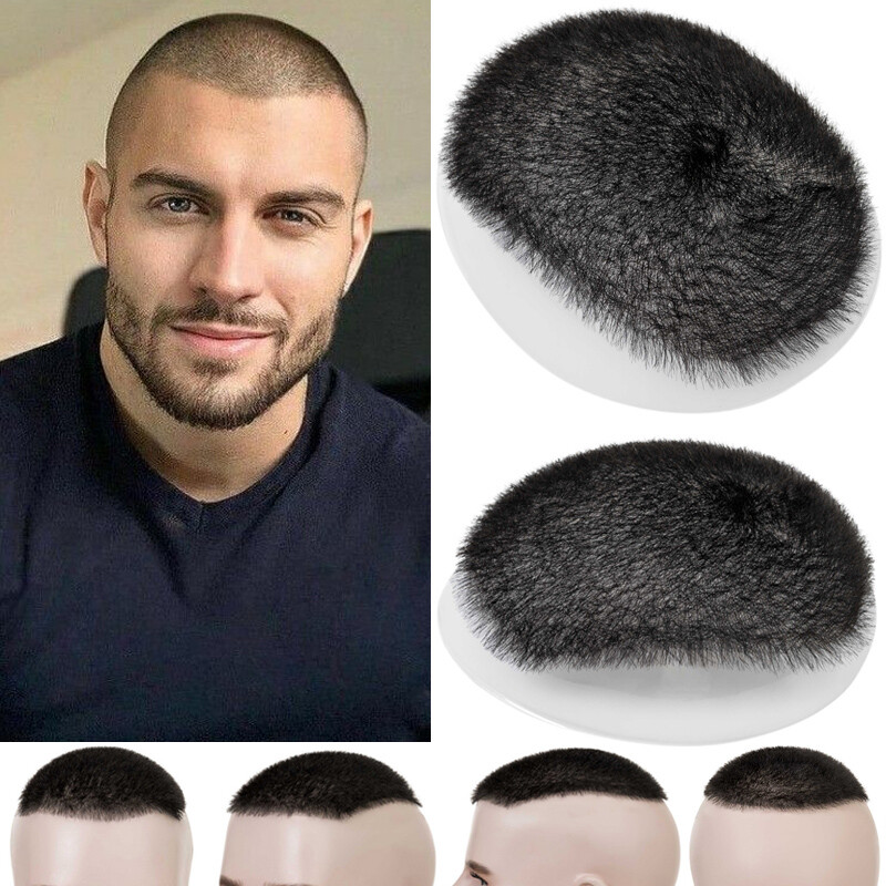 Mens Human Hair Toupee Ultra Thin Skin PU Hairpiece System Wig Short Buzz Cut US