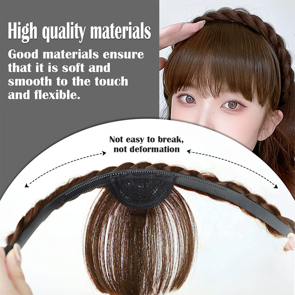 Clip In Bangs Hairpiece Wispy Fringe Headband with Temples Topper Curved Bangs
