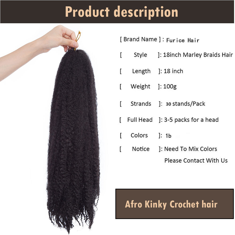 3Packs Black Hair Crochet Afro Marley Kinky Curly Hair Extensions Synthetic 18in