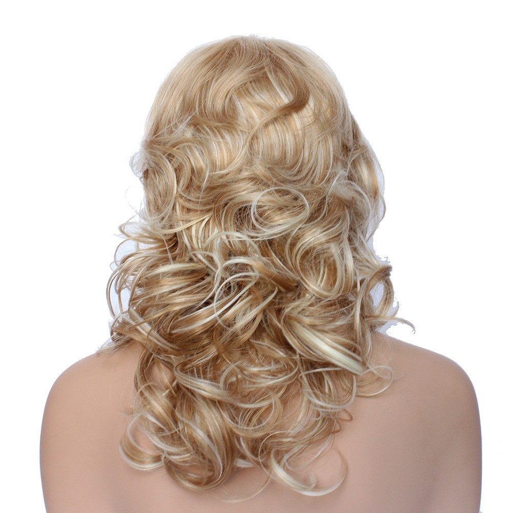 Classic Cap women Synthetic curly wavy Long Blonde mix wig HengFeng LHL06