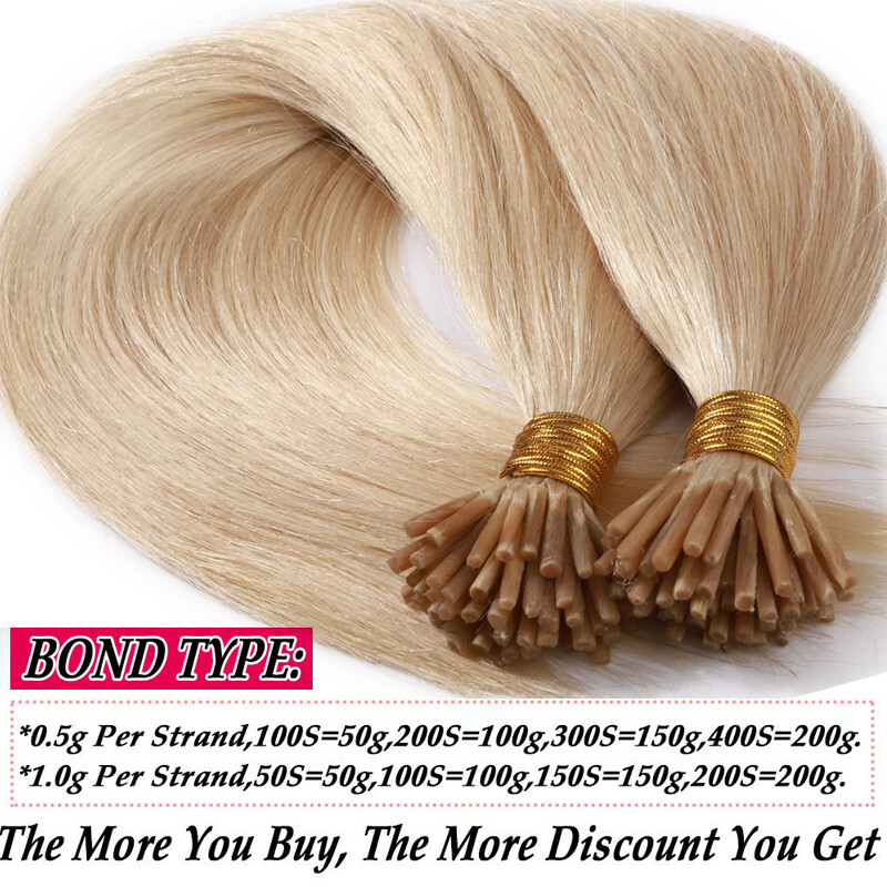 Stick I Tip Russian Hair Extensions Real Remy Human Hair 50/100Strands Long 24″