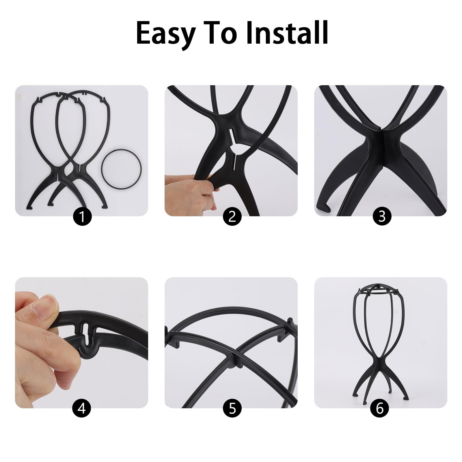 Tecbeauty 4Pcs Wig Stand with 8Pcs Dust Bag, Portable Holder black