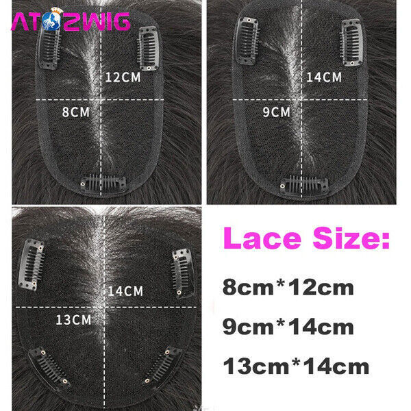 Women PU Base Silk Closure Human Hair Topper Toupee Straight Natural Remy Hair