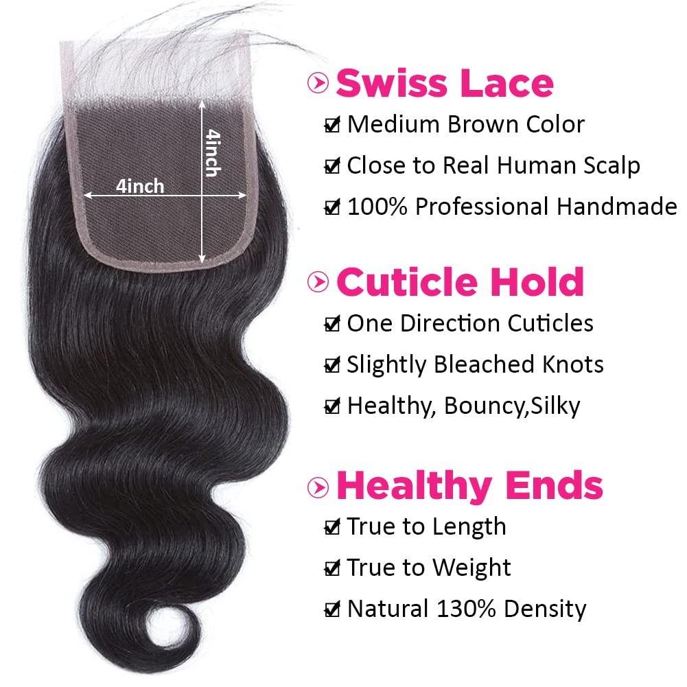 Flady Body Wave Bundles Closure For Black Women 100 Unprocessed Brazilian Body