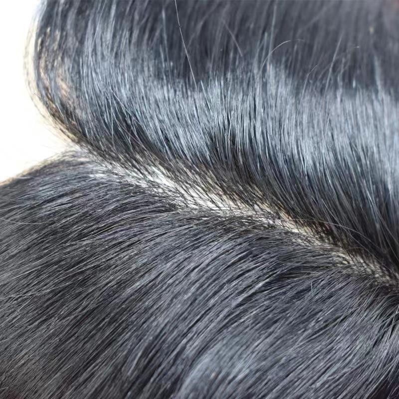 Mens Toupee Human Hair Systems Full Poly Thin Skin Hair Piece Replacement System