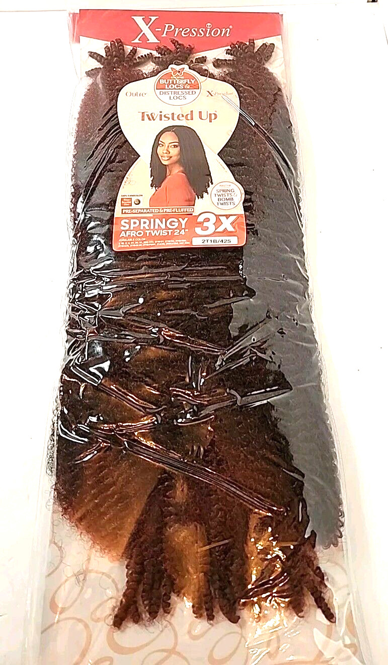 Outre 3 Pack AFRO TWISTS 24″ Extensions Springy Braids 2T1B/425 Red Brown Hair