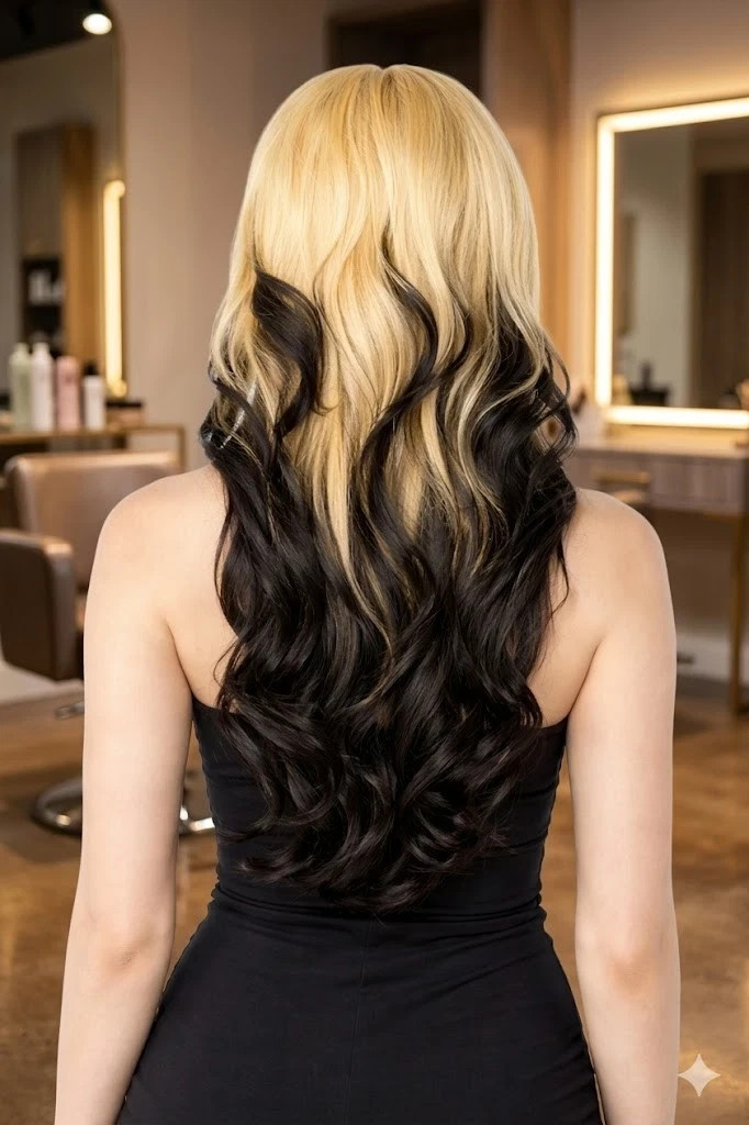 Black and Blonde Wig Synthetic Lace Front with Natural Pre-Plucked Hairline