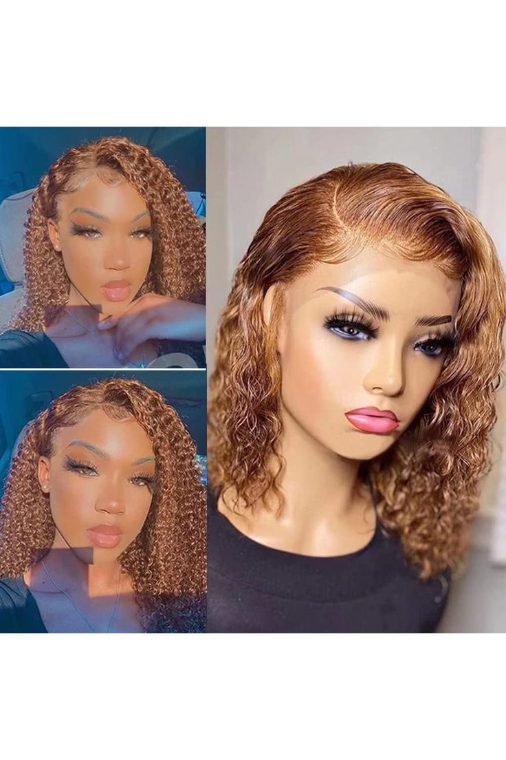 13×4 Water Wave Lace Front Human Hair Wigs Deep Curly Short Bob Wig Brown 130%