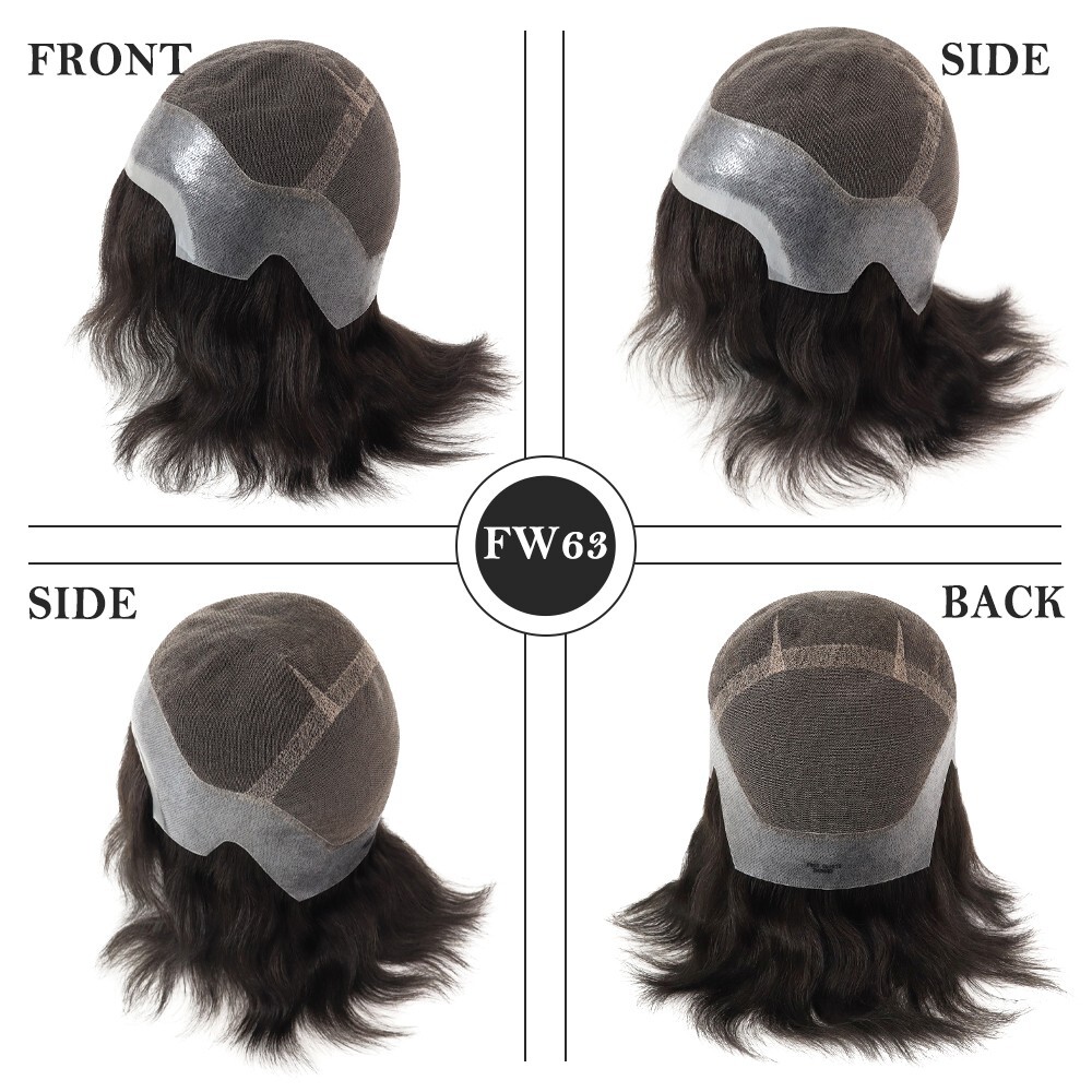 Full Head Wig French Lace Center Poly Skin Human Hair Wig Medium Size 6” Hair
