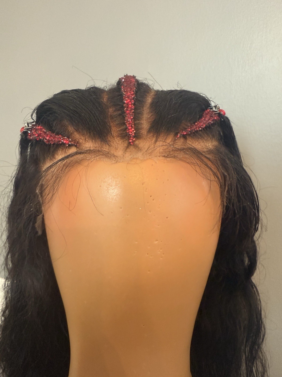 Custom styled human hair wig worn once. 13×6,30 in. w braids, crystals & spiders
