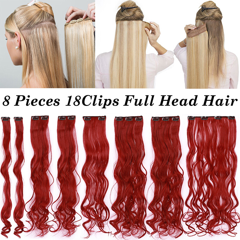 CLEARANCE Highlights Long Wavy Clip In Hair Extensions Real Natural 8 Pieces US