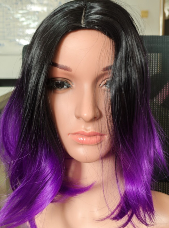Ombre Black to Purple Wig Short Bob Wigs Shoulder Length Bob Hair Short Straigh