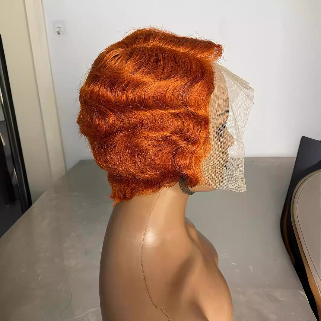 Short Finger Wave Pixie Highlight 13x4x1 Lace Front 100% Human Hair Wigs L Part
