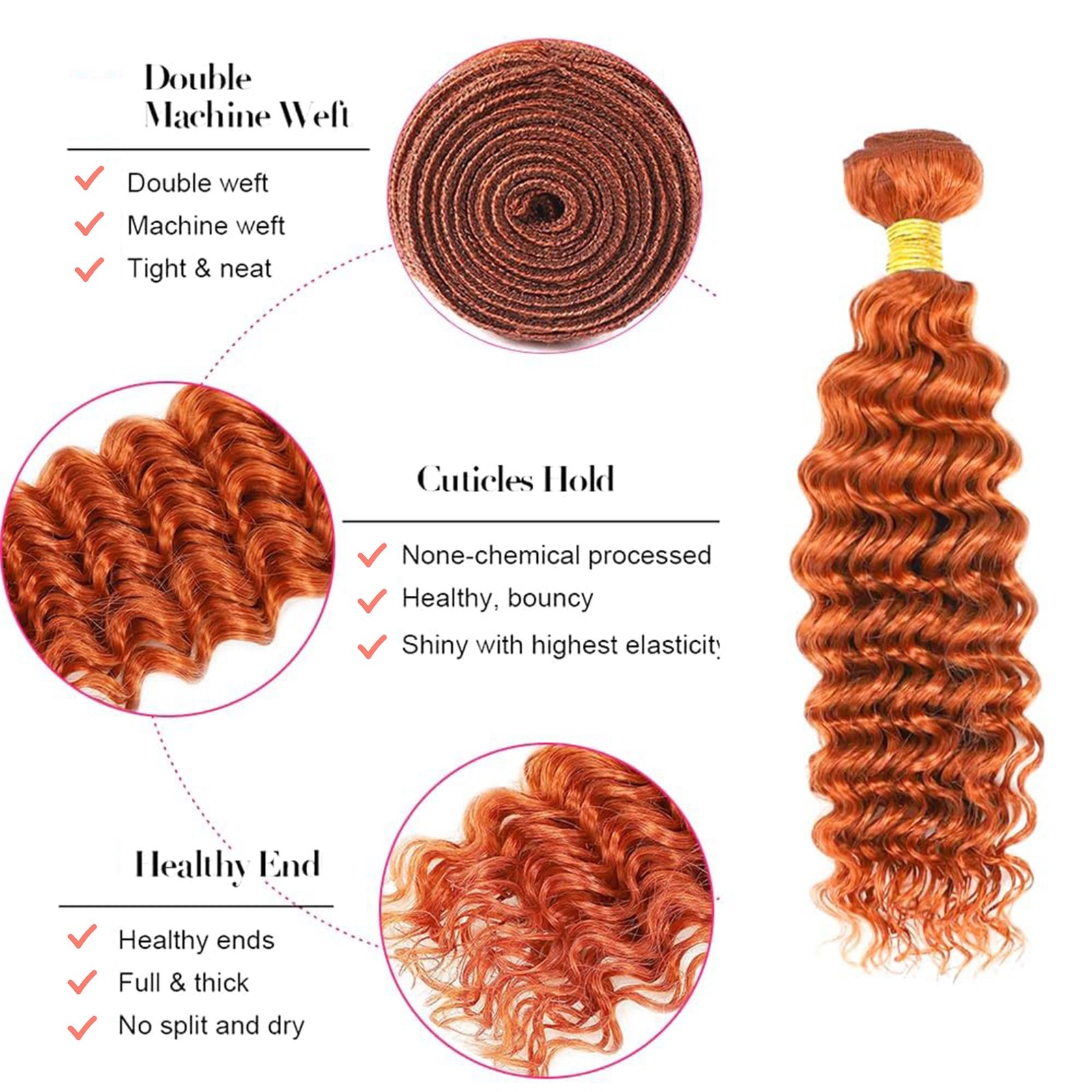 Ginger Bundles Human Hair Deep Wave Bundles 28 30 32 Inch Bokieoie Orange