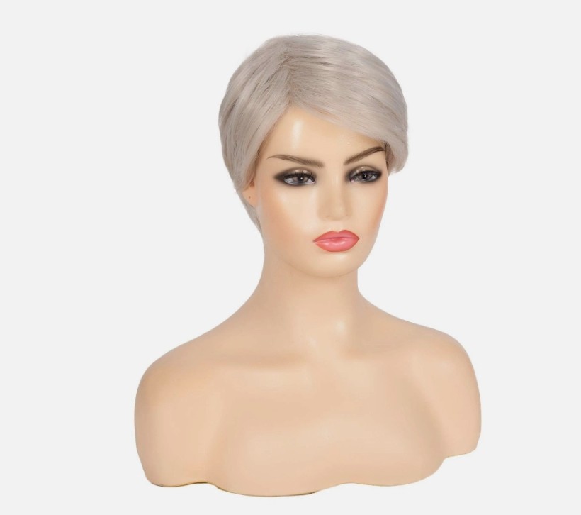 Short Pixie Cut Blonde Mix Grey Wigs for White Women Fluffy Synthetic Hair Wo…