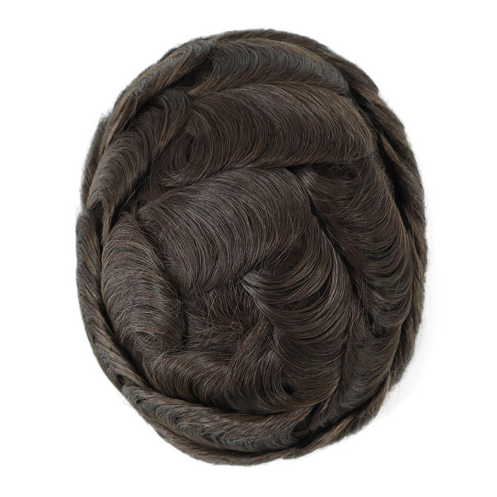 Toupee For Mens Human Hair Replecement System Lace Skin Light Brown Hairpiece#4