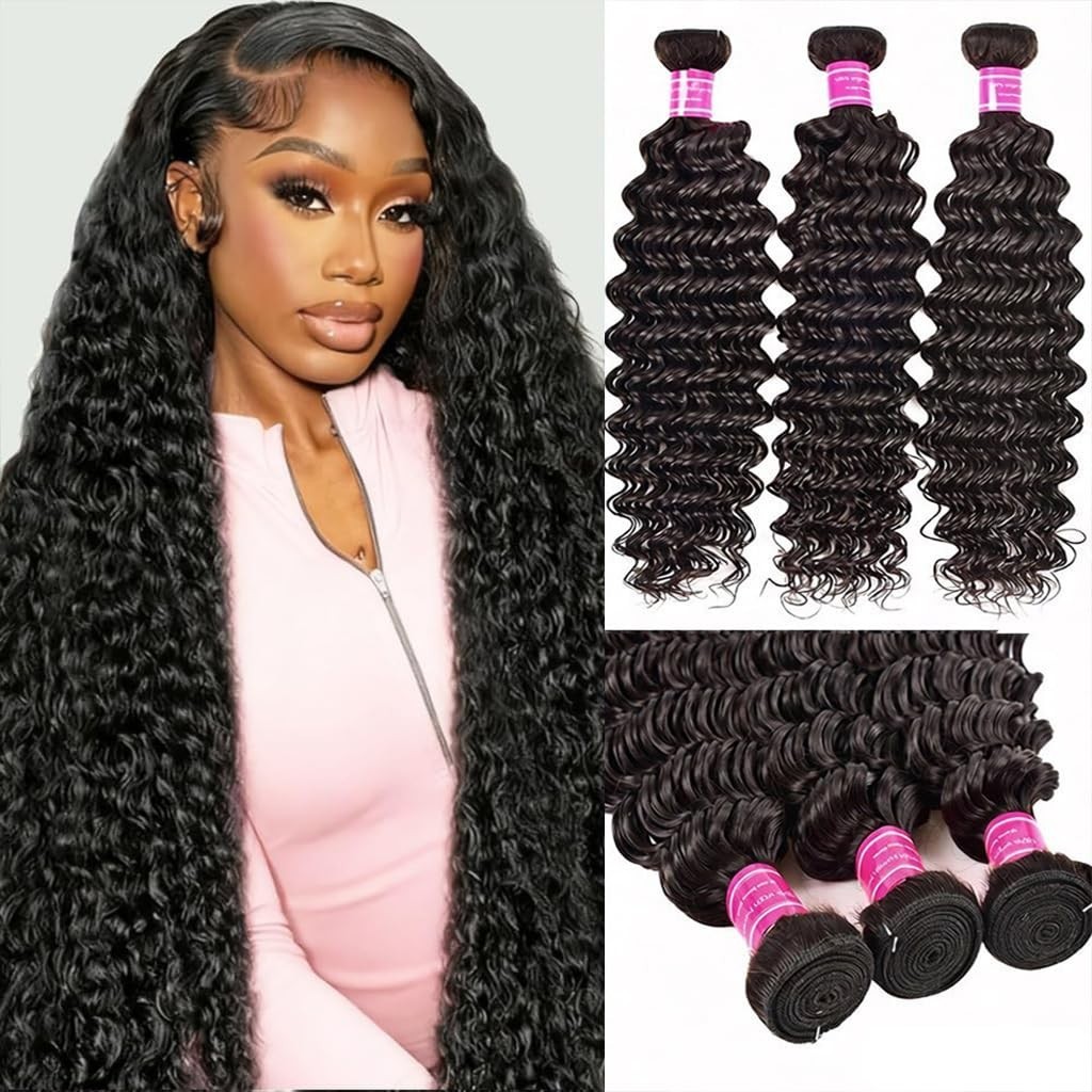 20″ Deep Wave Human Hair Bundles – 100% Unprocessed Brazilian Virgin Curly Weave