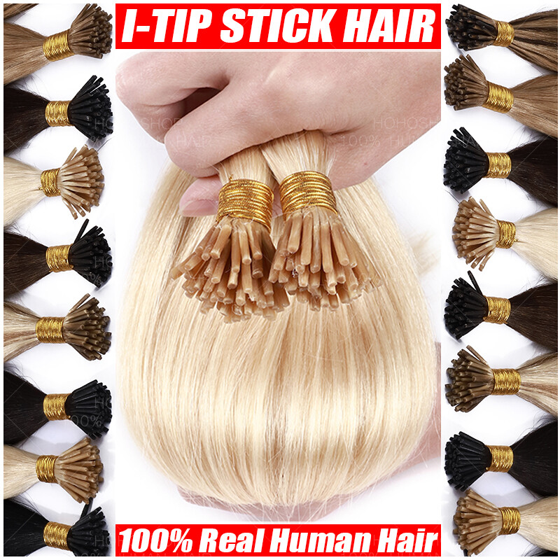 200PCS THICK Pre bonded I Tip Stick Real Remy Human Hair Extensions Micro Rings