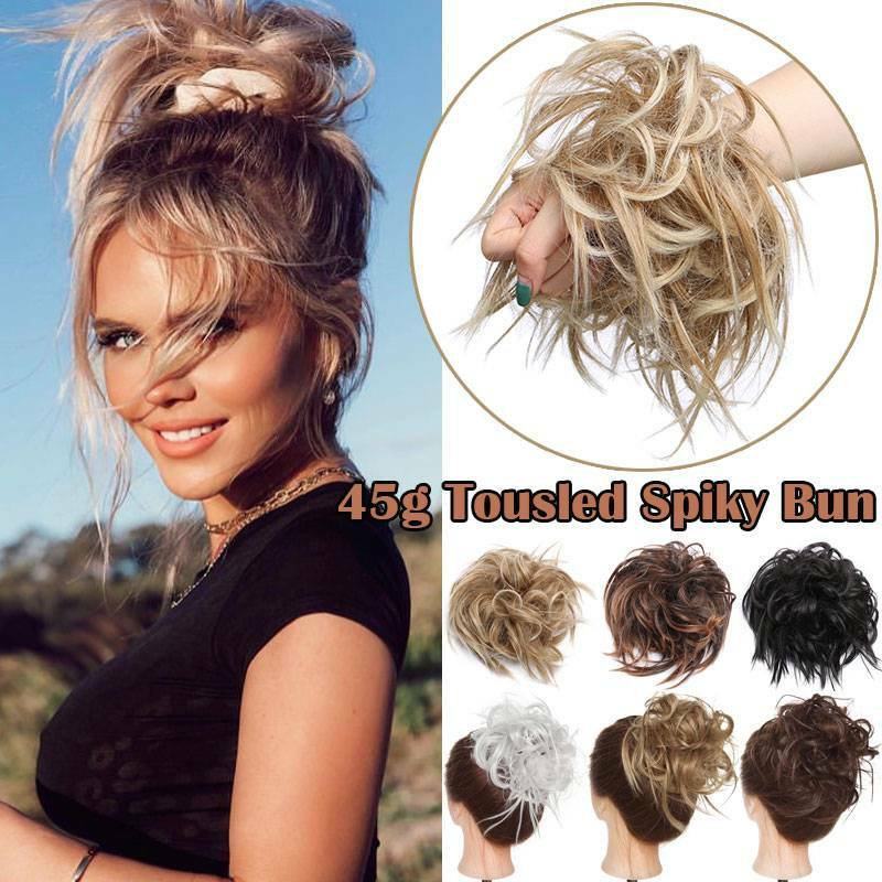 100% Real Messy Bun Curly Spiky Piece Scrunchie False Updo Cover Hair Extensions