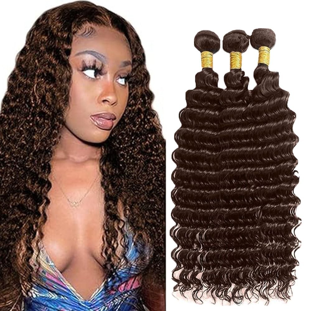 Color 4# Chocolate Brown Human Hair Bundles 20 22 24 inch Deep Wave Bundle Human