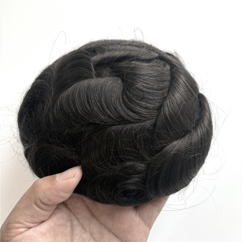 Durable Human Hair Hairpiece Hair Replacement Fine Mono Poly System Toupee #1B