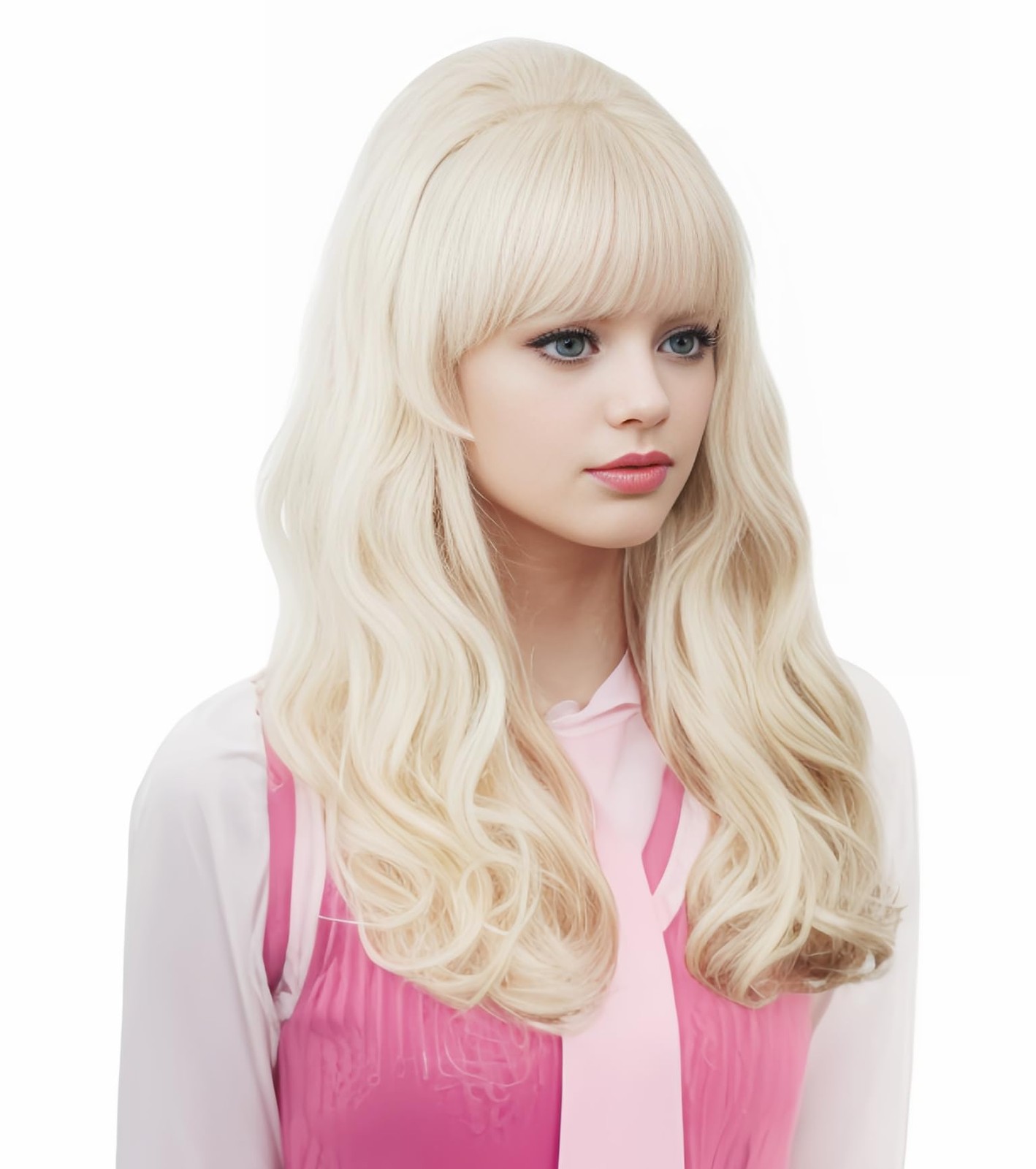 Long Wavy Wigs with Big Bouffant Blonde 80s Costume Classical Wig with Bangs