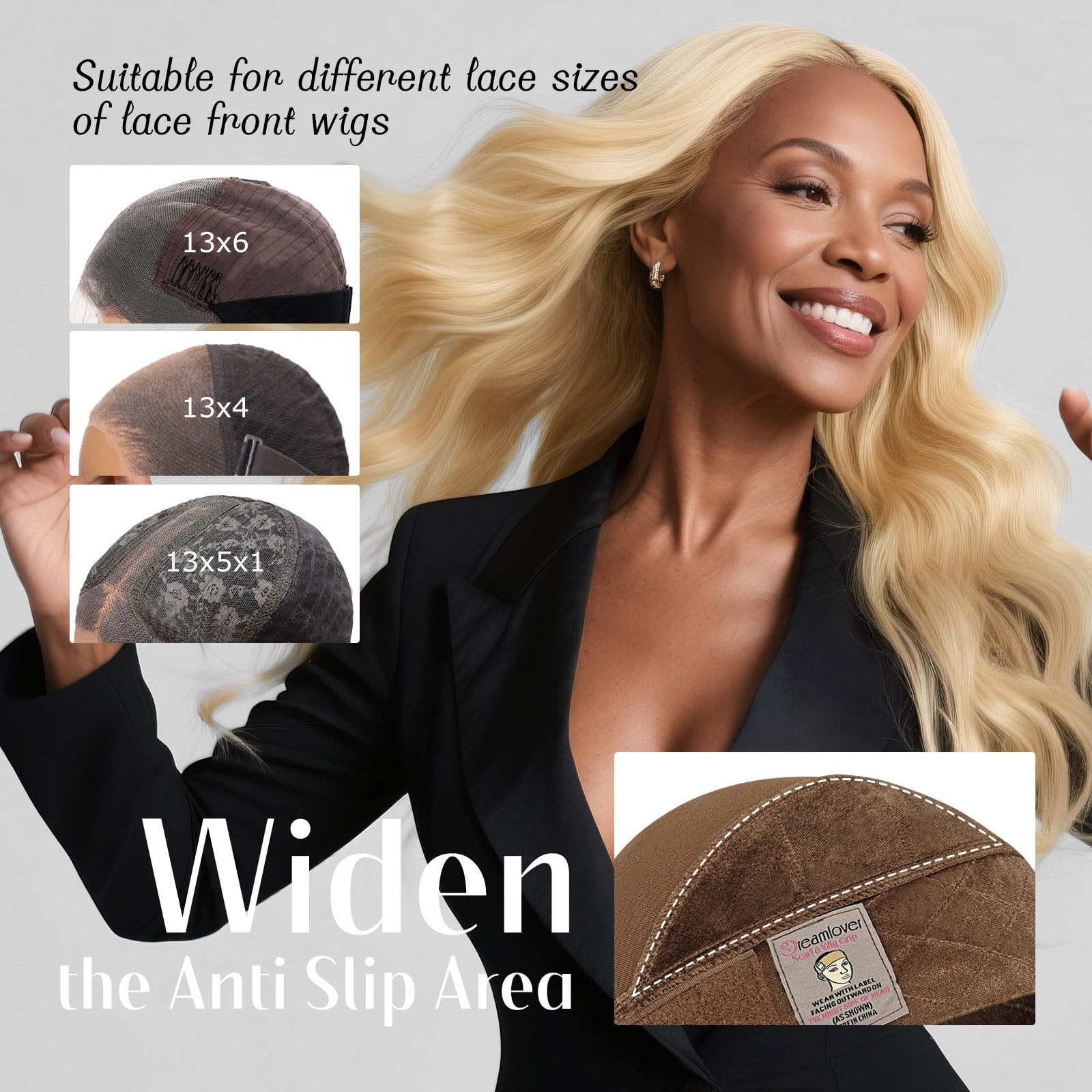 Dreamlover Wide Wig Grip Cap for Women, 2-in-1 Breathable 25 cm, Brown