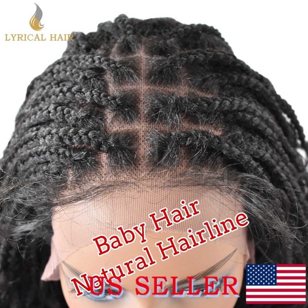 Afro Box Braided Wigs For Black Women Synthetic Curly Lace Braids Wig Baby Hair