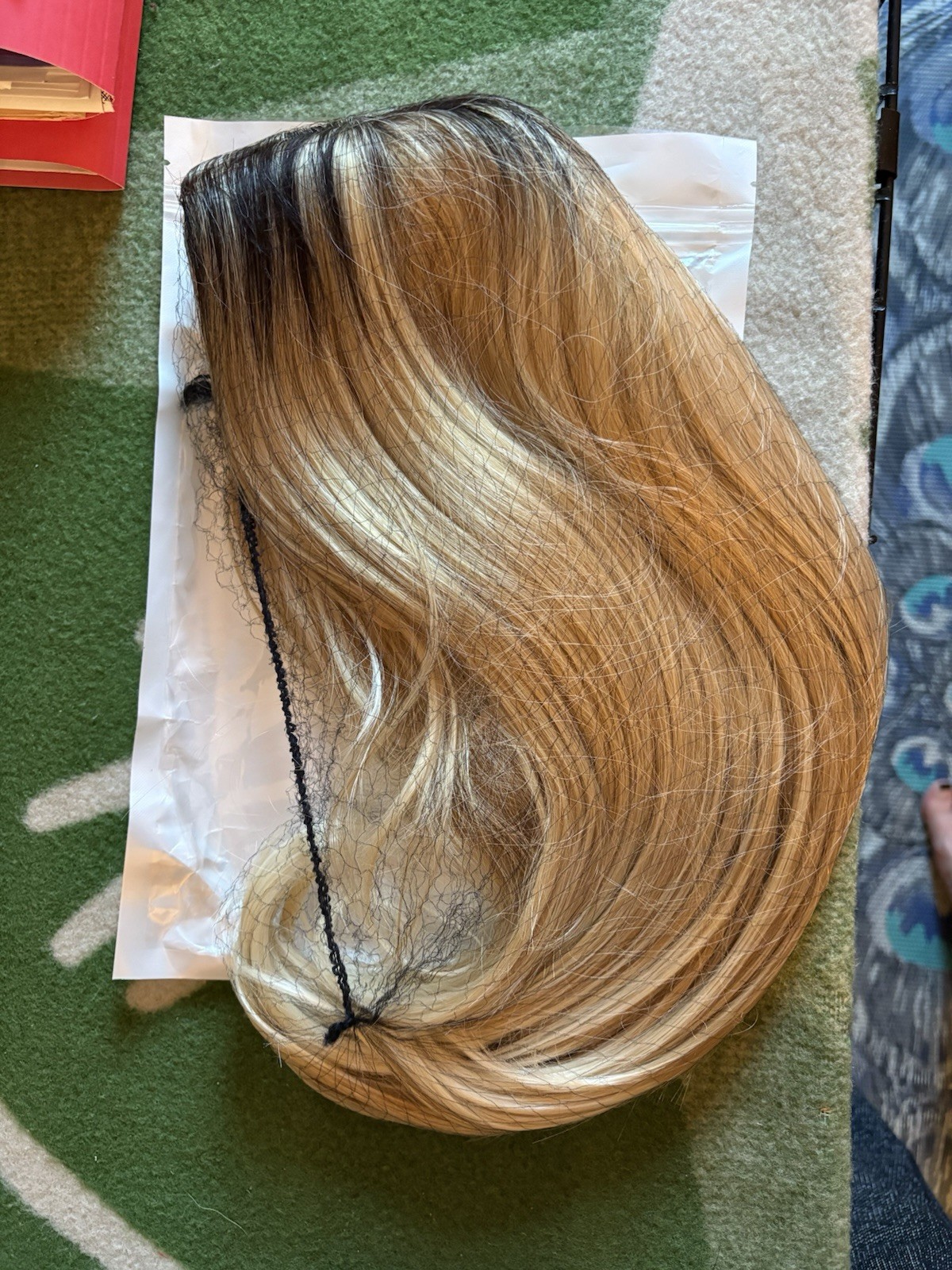 Dark Rooted Blond Synthetic Straight Wig, Classic Cap, Elastic Band, Middle-Part