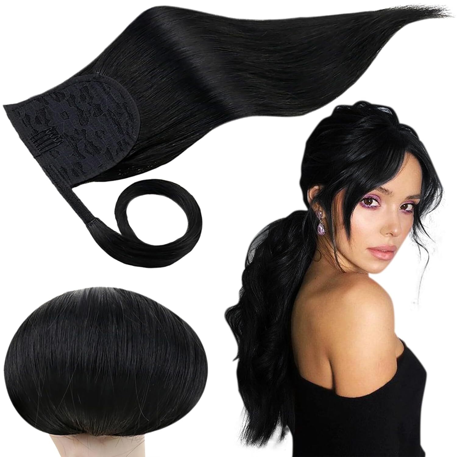 Ponytail Hair Extensions Clip in Wrap Around Drawstring Ponytail Real Human Hair