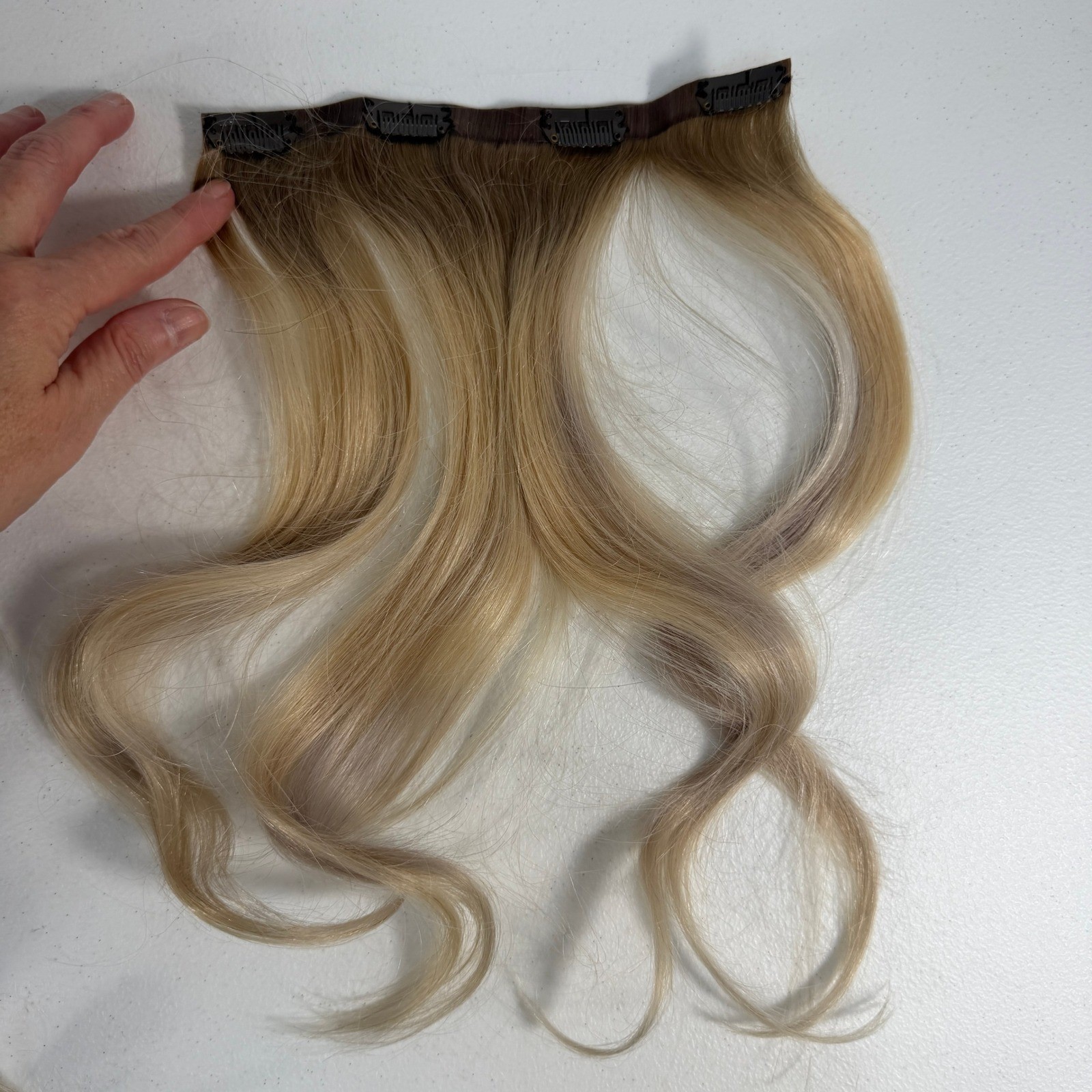 Lacerhair Hair Human 16″ Extensions Clip In Ombre Wavy Full Head Set Blonde