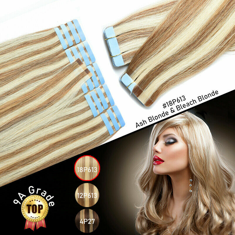Seamless Skin Weft Tape in Remy 100% Human Hair Extensions Balayage Ombre Blonde