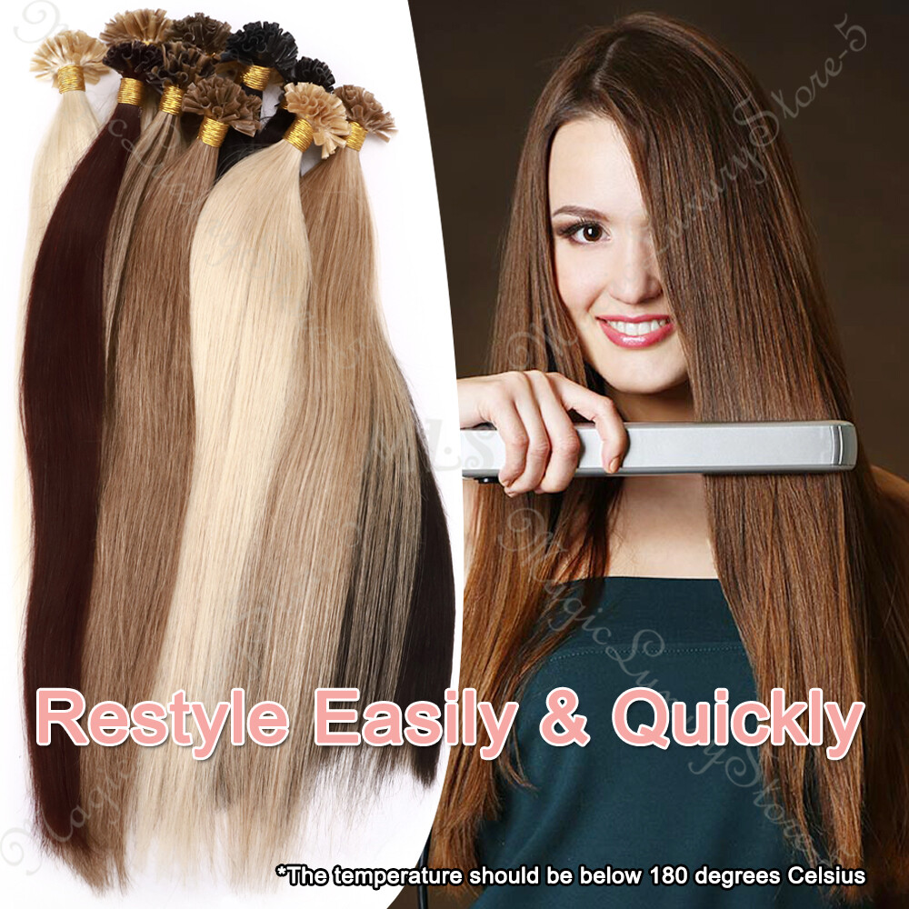 Keratin Fusion Pre Bonded Nail U Tip Glue 100% Virgin Human Hair Extensions 24in