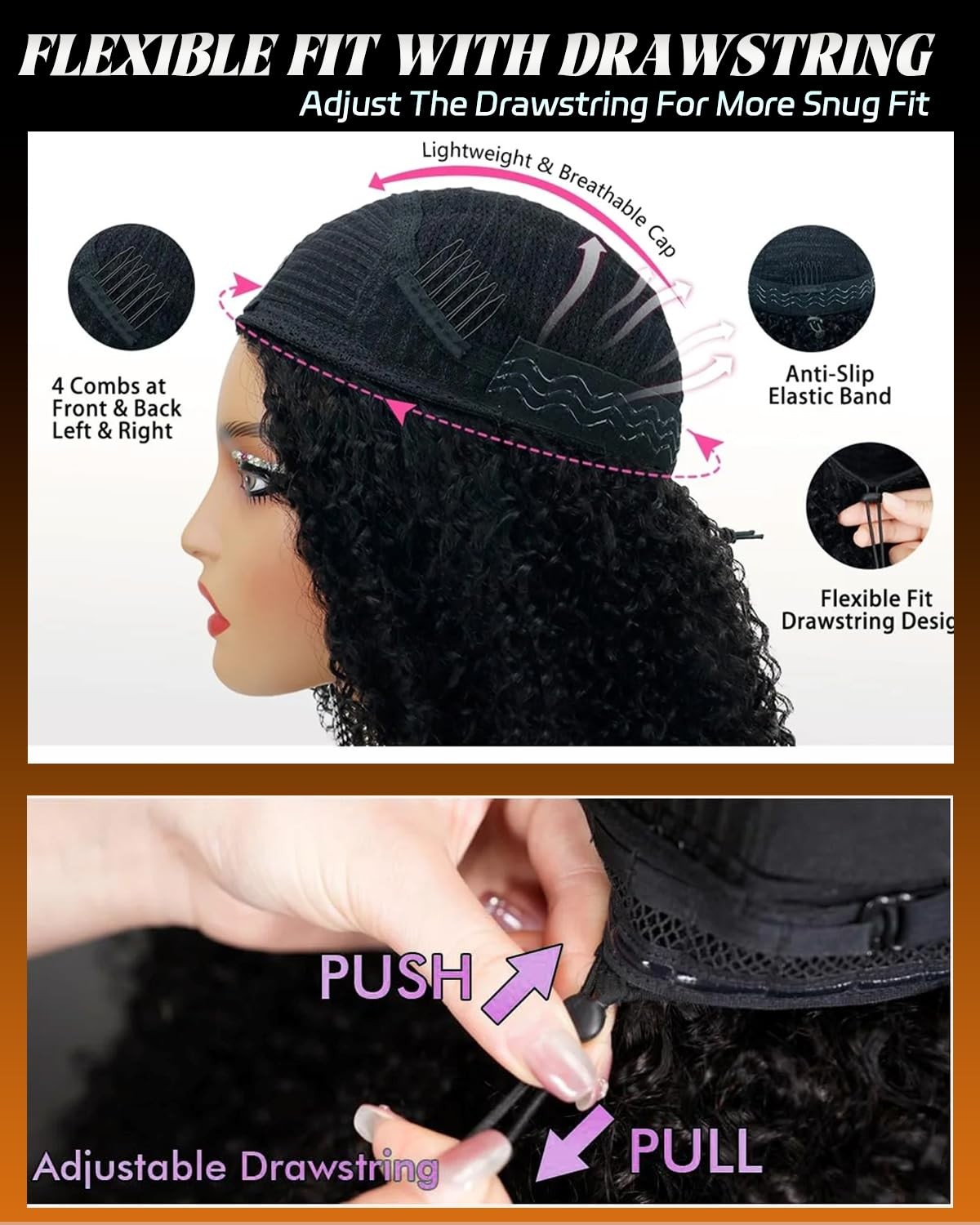 Sherico Kinky Curly Half Wig Human Hair 200 Density 3 In 1 Seamless Flip Over