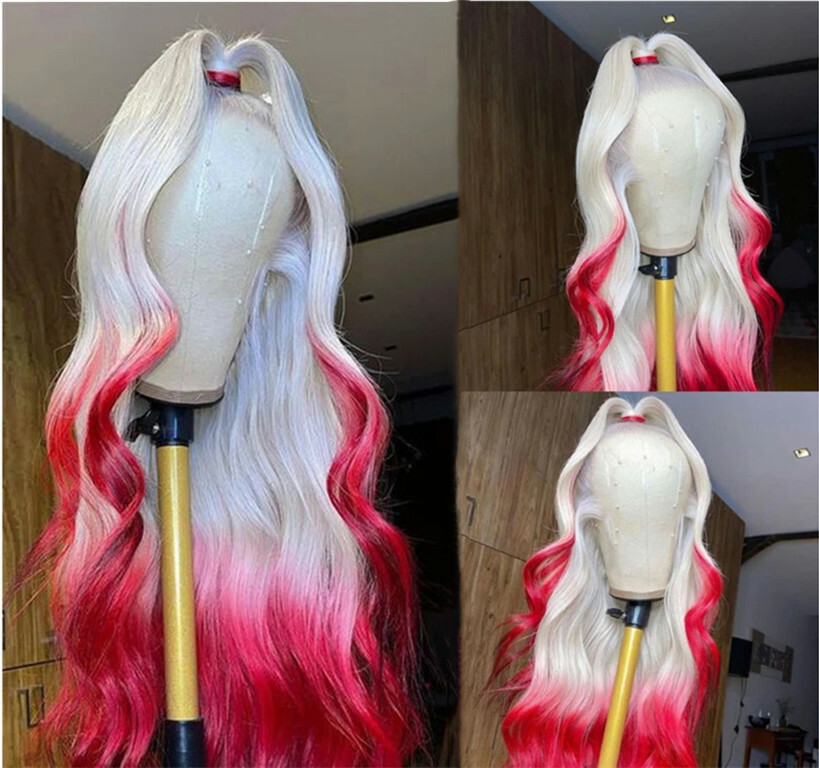 Body Wave Lace Front Wig Ombre Red Synthetic Wigs