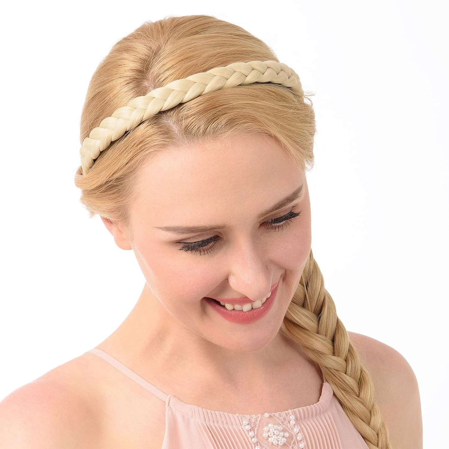 Width 0.6 Inches Narrow Synthetic Hair Plaited Headband Braid with Teeth Hair Ba