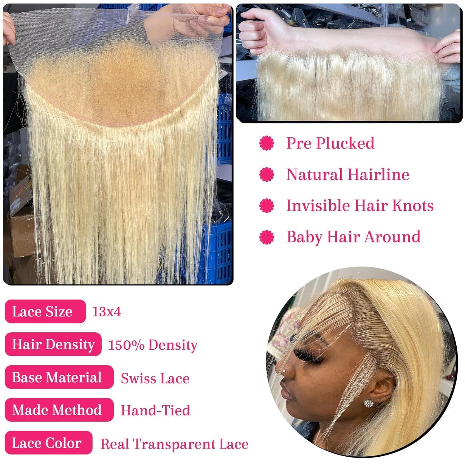 Cysdrh 13X4 Honey Blonde 613 Transparent Lace Frontal Only Human Hair Silky