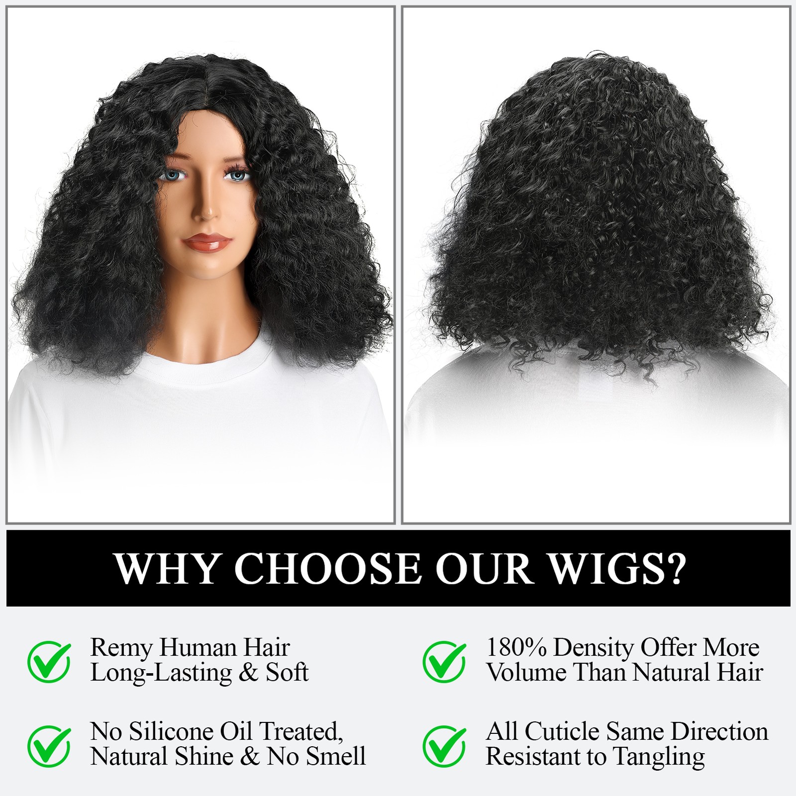 12 Inch Black Short Wavy Wig No Lace Afro Curly Wig for Black Women Curly Hair