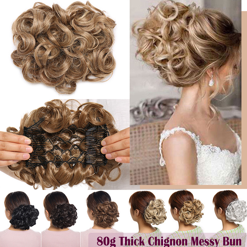 Hair Bun Curly Wavy Scrunchie Updo Ponytail Extensions Chignon Comb Clip in Hair