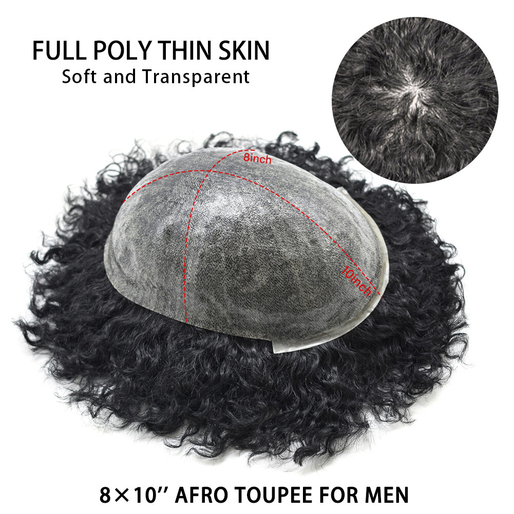 African American Men Wig 6mm Afro Curly Mens Toupee Full Poly PU Hair Systems
