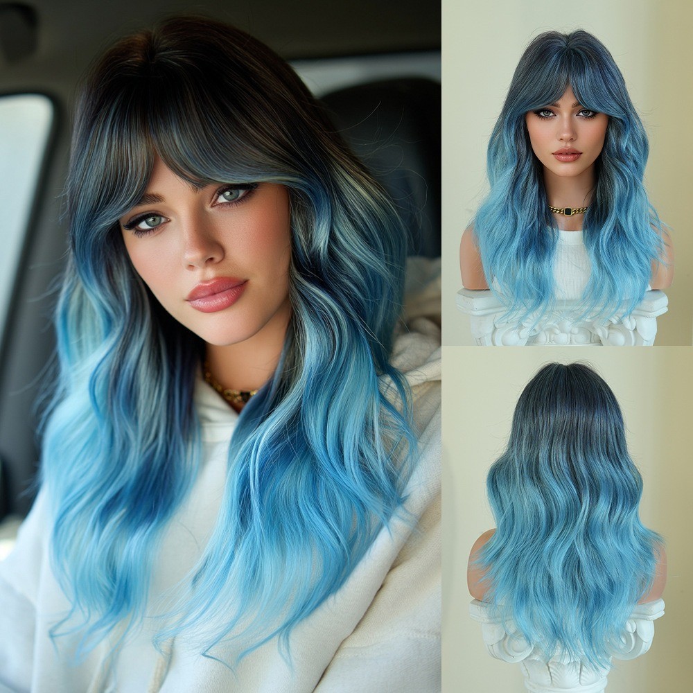 53cm 20in color medium-length wavy long hair with orange faux eight-shaped bangs